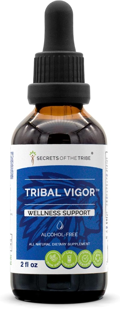 Tribal Vigor Alcool-Free, Glycérite Eleuthero Ginseng Sibérien, Catuaba, Barrenwort - Horny Goat Weed, Muira Puama, Saw Palmetto, Tribulus. Teinture, Herbal Extract Wellness Support (2 FL OZ)