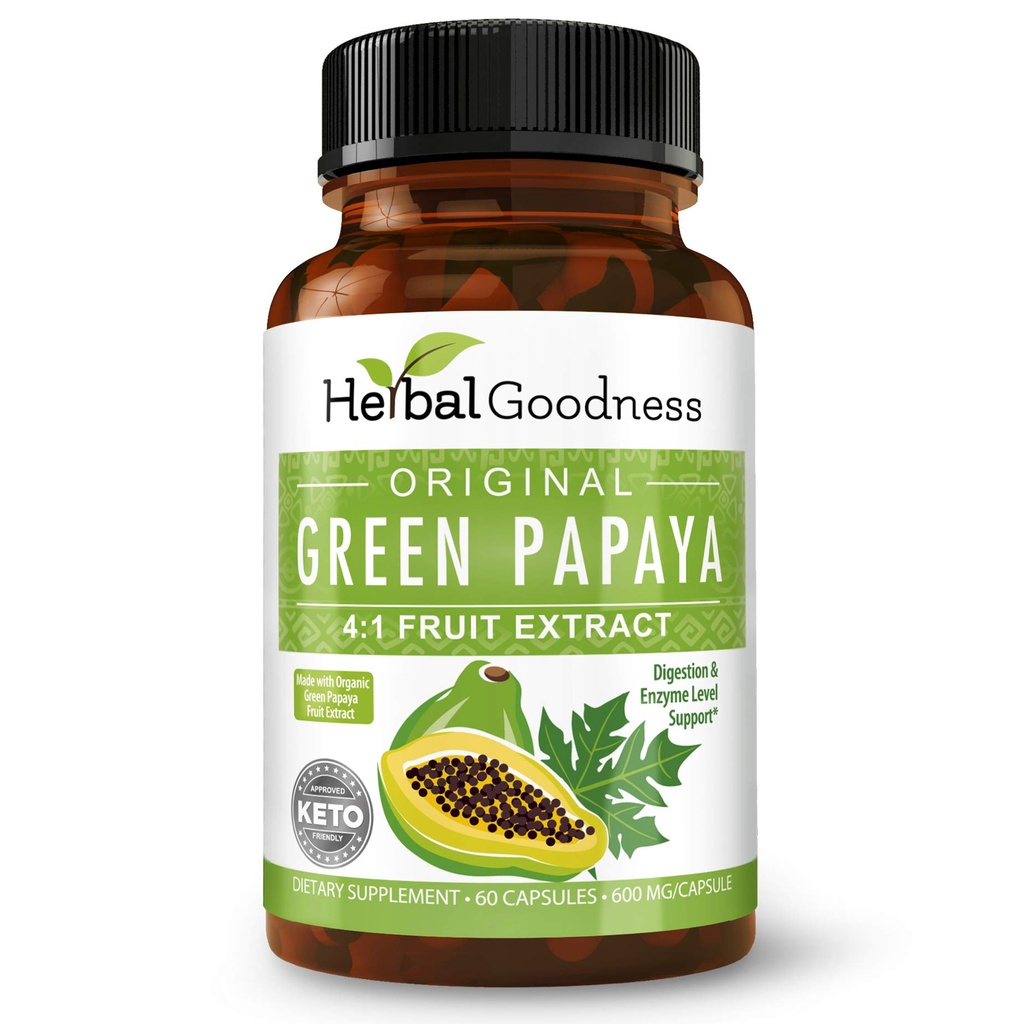 Capsules d'extraits de fruits de papaye verte - Enzymes de papaye biologique avec prébiotiques et probiotiques pour la santé digestive - Super enzymes digestives, support immunitaire- 60 capsules, fabriqués aux États-Unis