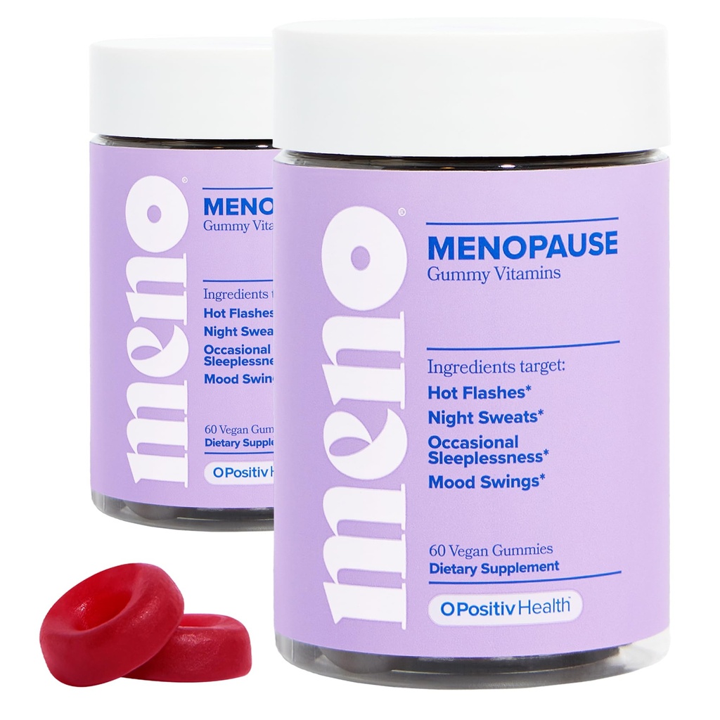 O Positiv MENO Gummies for Menopause, 30 Servings (Pack of 2) - Hormone-Free Supplements for Women with Black Cohosh & Ashwagandha KSM-66 - Helps Alleviate Hot Flashes, Night Sweats, & Mood Swings