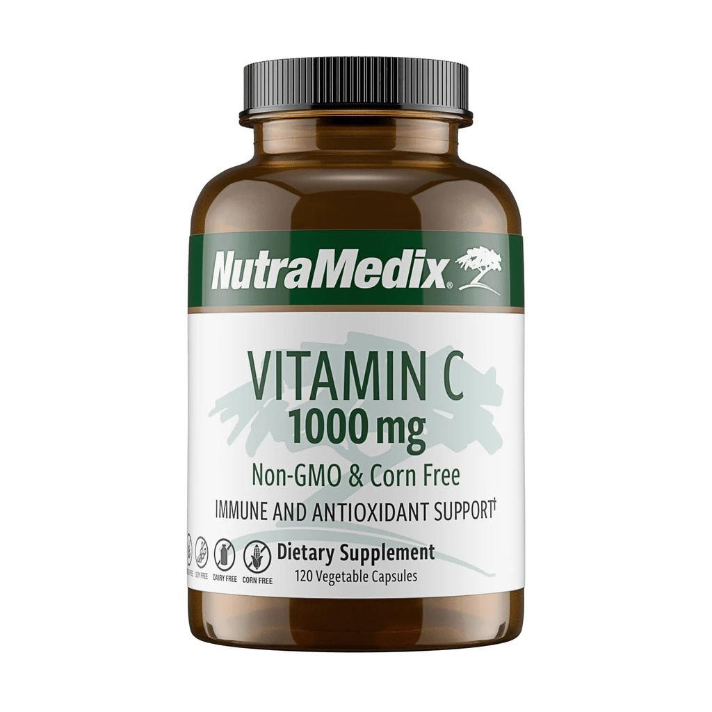 NutraMedix Corn-Free Vitamin C Capsules - Antioxidant & Seasonal Immune Support - Vitamin C Supplement with Ascorbic Acid Sourced from Tapioca - 1000 mg (120 Vegetable Capsules)
