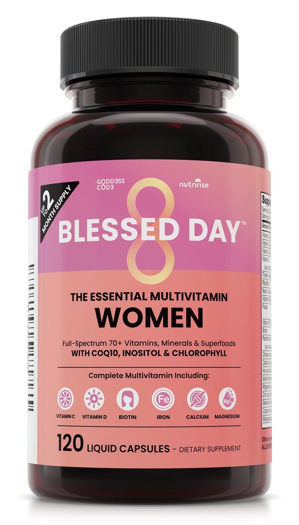 Multivitamin for Women 120 Liquid Capsules with Vitamin D, C, B12, A, Biotin, Zinc, Iron, Magnesium, Calcium, Minerals, Vitamins & Superfoods – Daily Nutritional Support for Hair, Skin & Nails