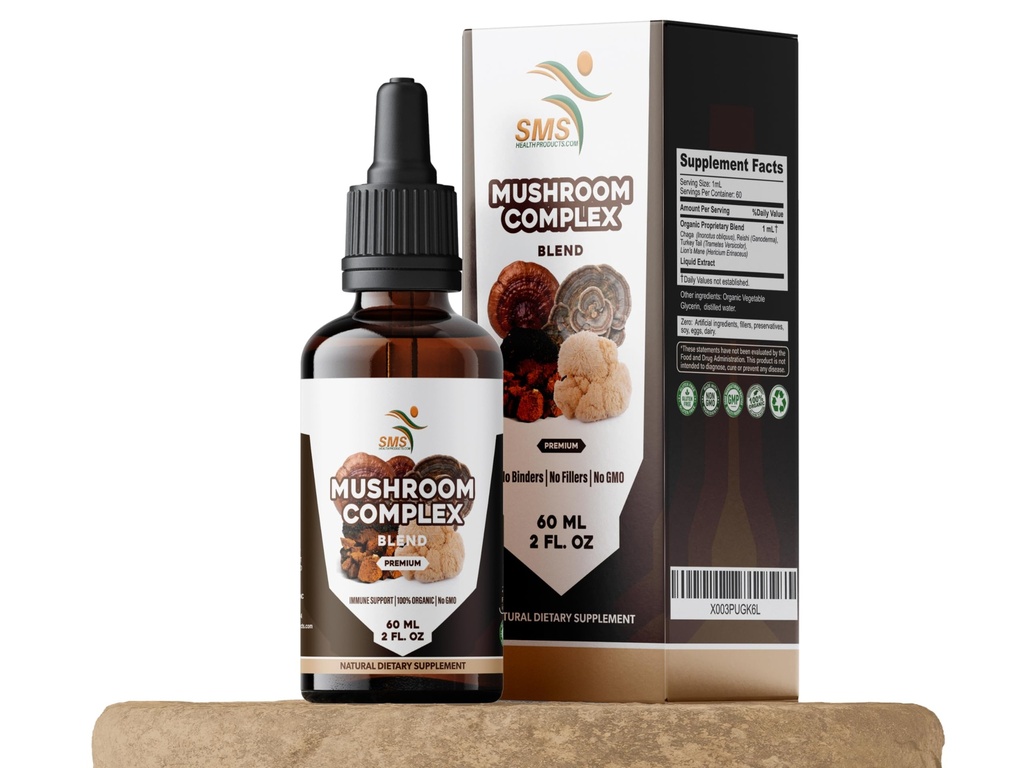 Mushroom Complex Supplement Drops Tincture, Lion's Mane, Reishi, Turkey Tail, Chaga, for Immune System Support - Liquid Drops - Organic, No Fillers, No Binders - 2 Fl oz
