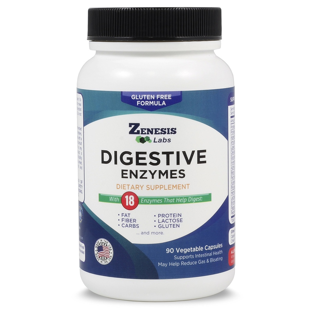 Zenesis Labs Enzymes digestifs - avec Amylase, Bromelain, Protease, Lipase et 14 Autres Enzymes - 90 Capsules