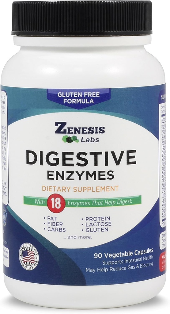 Zenesis Labs Enzymes digestifs - avec Amylase, Bromelain, Protease, Lipase et 14 Autres Enzymes - 90 Capsules