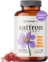 Supplément de safran optimal - 100% pur extrait de safran 88.5mg - Aide à soutenir l'humeur optimale, l'énergie et le métabolisme, Végétarien amical, non-OGM, sans gluten, sans soja, 90 capsules
