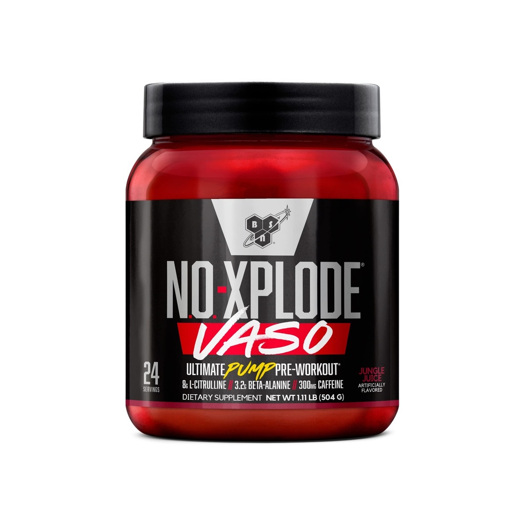 BSN N.O.-XPLODE Vaso Pre Workout Powder with 8g of L-Citrulline and 3.2g Beta-Alanine and Energy, Flavor: Jungle Juice, 24 Servings