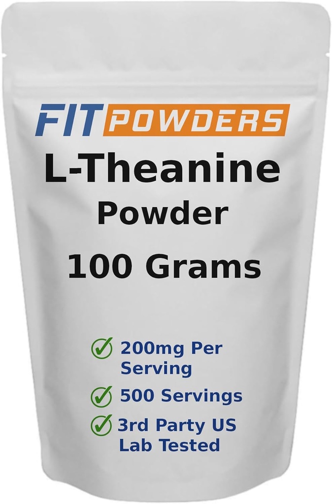 L-Theanine poudre 100% pure, non-OGM, végétalien, sans gluten supplément de poudre de théanine (dimensions multiples) l'humeur et la cognition, le stress soulagement et la relaxation, Scoop inclus (100 Grams)