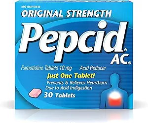 Pepcid AC Force originale, 10 mg de famotidine pour la prévention et le soulagement des brûlures d'estomac, 30 ct
