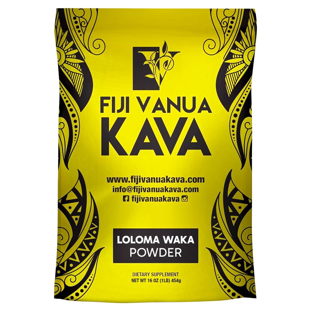 Fiji Vanua Kava Premium Loloma Waka Kava poudre de racine, faite à partir de poudre de racine noble avec racines latérales séchées au soleil, broyage moyen pour préparation facile, Kava pour un goût doux et délicieux, 1 lb