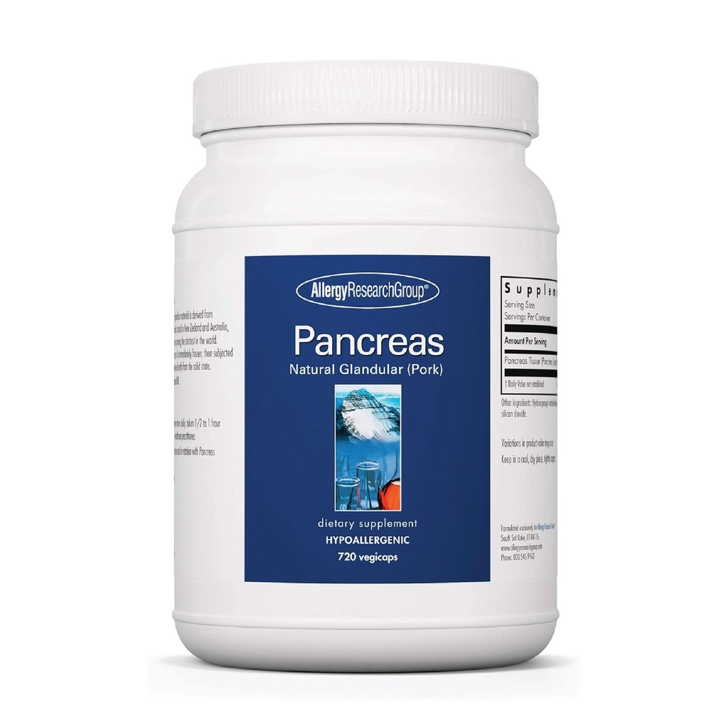 Allergy Research Group ARG Pancreas Natural Glandular - Supports Healthy Pancreas, Immune & Digestive Activity - 425 mg per Serving - Freeze Dried Tissue from Pork - 720 Servings - 720 Capsules