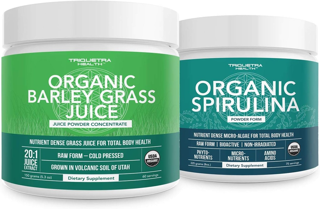 Triquetra Health Organic Spirulina Powder 8 oz. Plus Organic Barley Grass Juice Powder 5.3 oz.