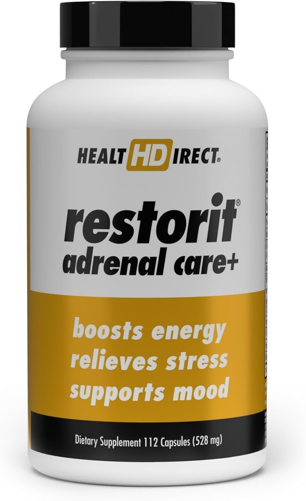 DIRECT POUR LA SANTÉ - Restarit Adrénal Care+ Adrénal Support & Cortisol Balance Supplement - Stress Relief, Calm Energy, Focus & Resilience avec B6, Ashwagandha, L-Theanine, 5-HTP, DHEA - 112 Capsules