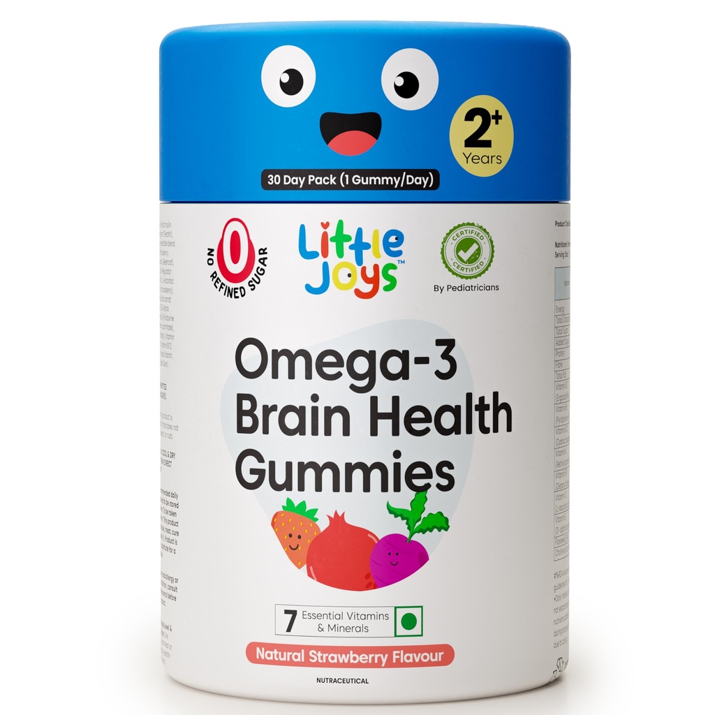 Little Joys DHA Omega 3 Brain Gummies for Kids | for Toddlers Aged 2-6 Years | 30-Day Pack | Plant Based, Sugar Free Omega 3 Supplements | Multivitamin Gummies for Kids | Travel-Friendly