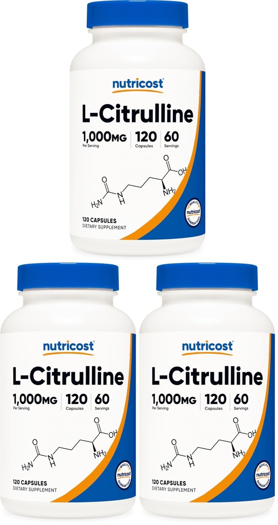 Nutricost L-Citrulline 500mg, 120 Capsules - Gluten Free, Non-GMO, 1000mg Per Serving (60 Serv) (Pack of 3)