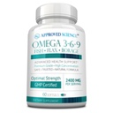 Approved Science Omega 3-6-9-2400mg Daily Blend of Fish, Flaxseed, and Borage Oils with Vitamin E - Wellness Support - Non-GMO, Mercury-Free - 60 Softgels - 1 Month Supply