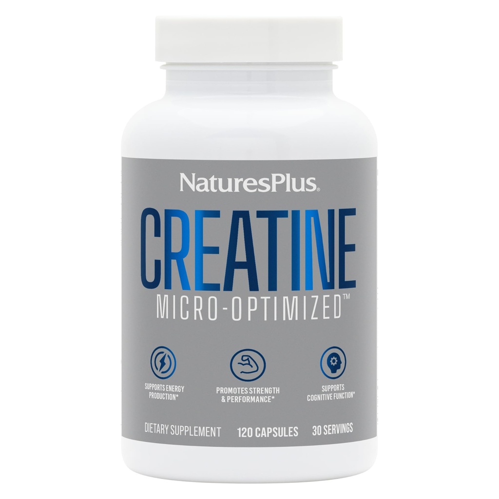NaturesPlus Creatine Micro-Optimized - 120 Capsules - Supports Energy, Strength, Cognitive Function & Muscle Recovery - Non-GMO, Vegan - 30 Servings