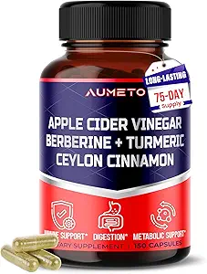 Vinaigre de cidre de pomme Berberine Ceylan Cinnamon Turmeric All-in-1 Supplément pour la digestion optimale, l'immunité et la gestion du poids *USA Fabriqué et testé* (150 Compte (paquet de 1))