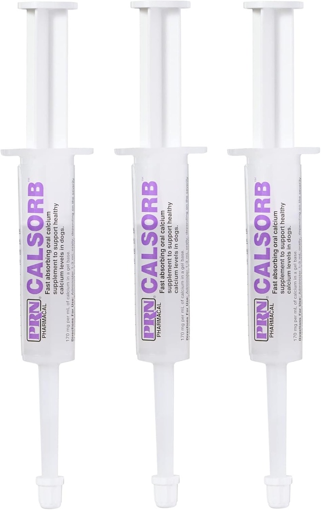 PRN Pharmacal Calsorb - Supplément nutritionnel au calcium pour aider à maintenir des niveaux de calcium sains chez les chiens - Supplément nutritionnel à base de gel chez les chiens dans une seringue facile à utiliser - 12 mL Syringe (3 boîtes)