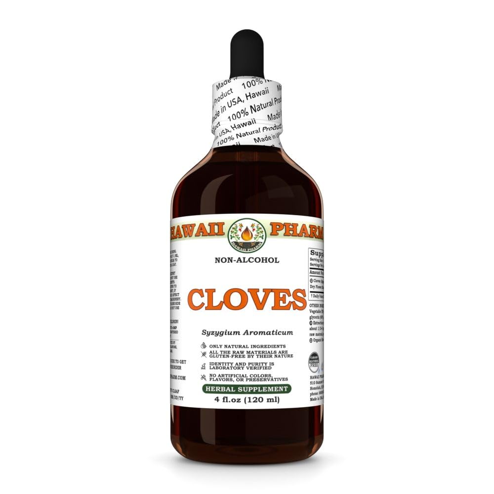 Hawaii Pharm Cloves Alcohol-Free Extract, Glycerite for Antioxidant Support, Promotes Bone Strength, Supports Liver Function, Stomach Relief, Enhances Vitality - 4 fl.oz