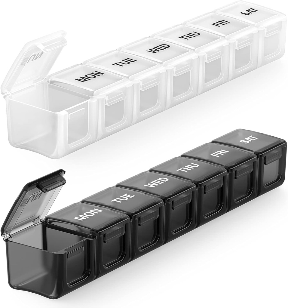 Sukuos Extra Large Weekly Pill Organizer 2 Pcs, Pill Box 7 Day Pill Cases pour médicaments, vitamines, huiles de poisson ou suppléments, facile à nettoyer