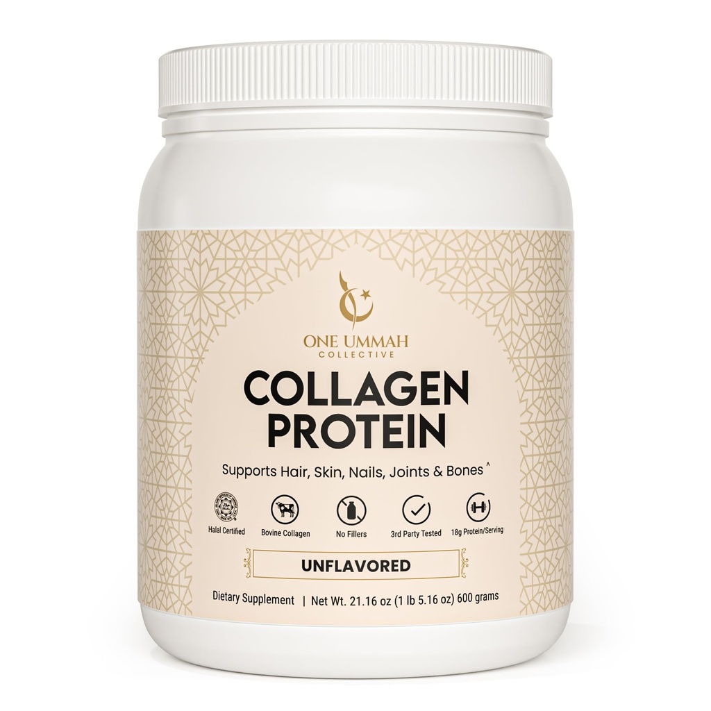 Halal Certified Collagen Peptides Protein Powder – Hydrolyzed Bovine Collagen Type I & III – 18g Protein per Serving – Skin, Hair, Nails & Joint Support – Unflavored 30/60 Servings