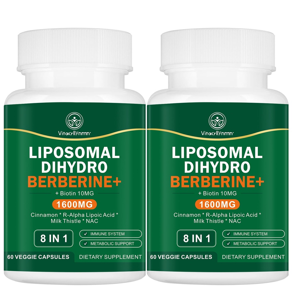 Dihydroberberine Supplement 1600MG Super Berberine and Dihydroberberine with Cinnamon 8 in 1 Supplement 120 Capsules