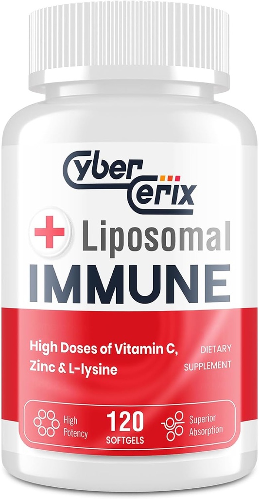 Supplément immunitaire liposomique avancé, complexe avec L-Lysine 1 500 mg, vitamines, minéraux et extraits à base de plantes, mélange complet de bien-être quotidien pour les hommes et les femmes - 120 capsules