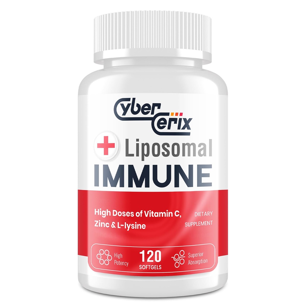 Supplément immunitaire liposomique avancé, complexe avec L-Lysine 1 500 mg, vitamines, minéraux et extraits à base de plantes, mélange complet de bien-être quotidien pour les hommes et les femmes - 120 capsules