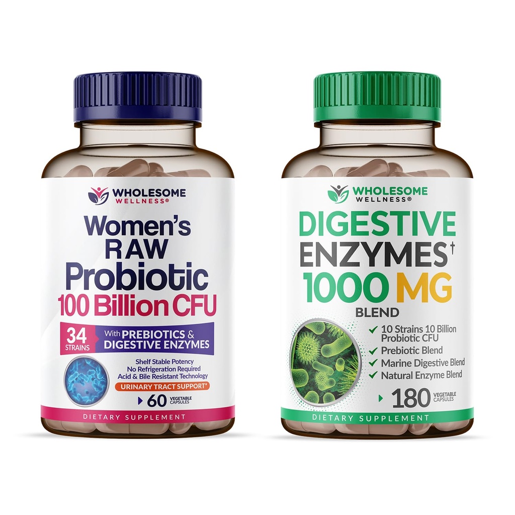 Bien-être sain Dr. Formulé Probiotiques crus pour les femmes 100 milliards UFC + enzymes digestives 1000MG Plus Prébiotiques et probiotiques Supplément Bundle