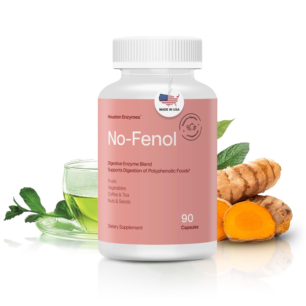 Houston Enzymes No-Fénol - Supplément enzymatique digestif pour la digestion polyphénolique et les fruits et fibres végétales - Enzymes digestifs pour les femmes et les hommes (90 capsules)