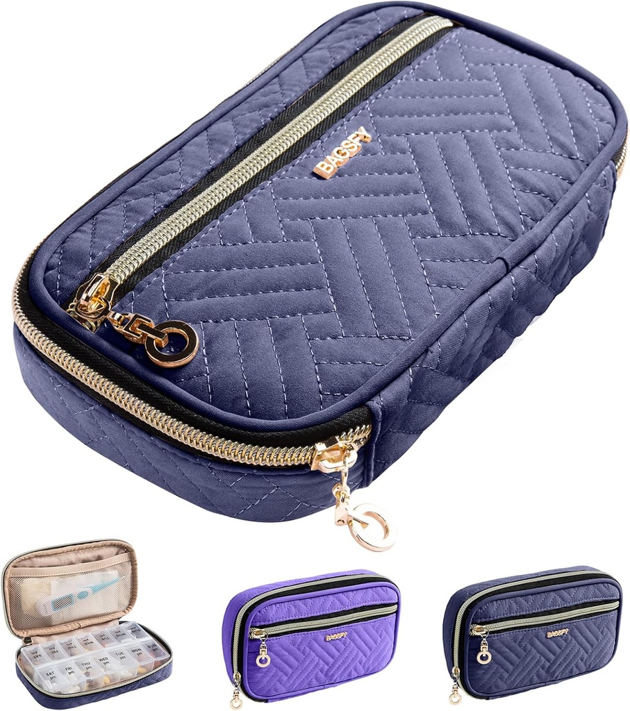 BAGSFY Pill Organizer Case 2 fois une journée- hebdomadaire de médecine Organisateur Pill Box de voyage avec un contenant de 7 jours de médecine amovible pour huile de poisson, vitamine, supplément