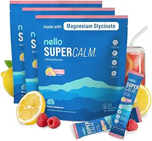 Nello Supercalm Drink Mix - Ashwagandha KSM 66, Magnesium Glycinate & L-Theanine Supplement, Vitamin D3 - Ashwagandha Root Extract (3-Pack)