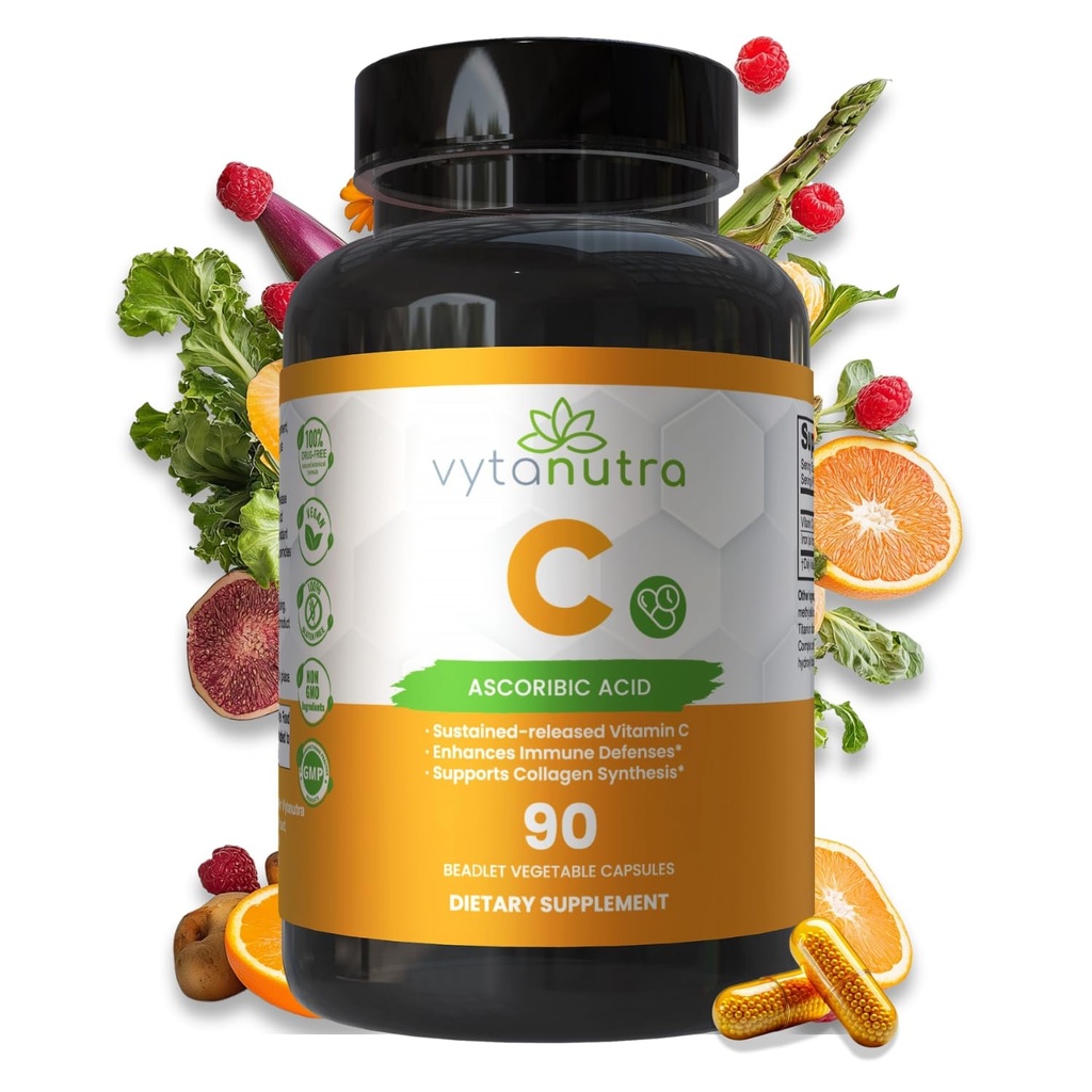 Immune Support Vitamin C – with Iron, Non-GMO, Vegan, Gluten-Free, Slow Release Beadlet Capsules, 90 Count