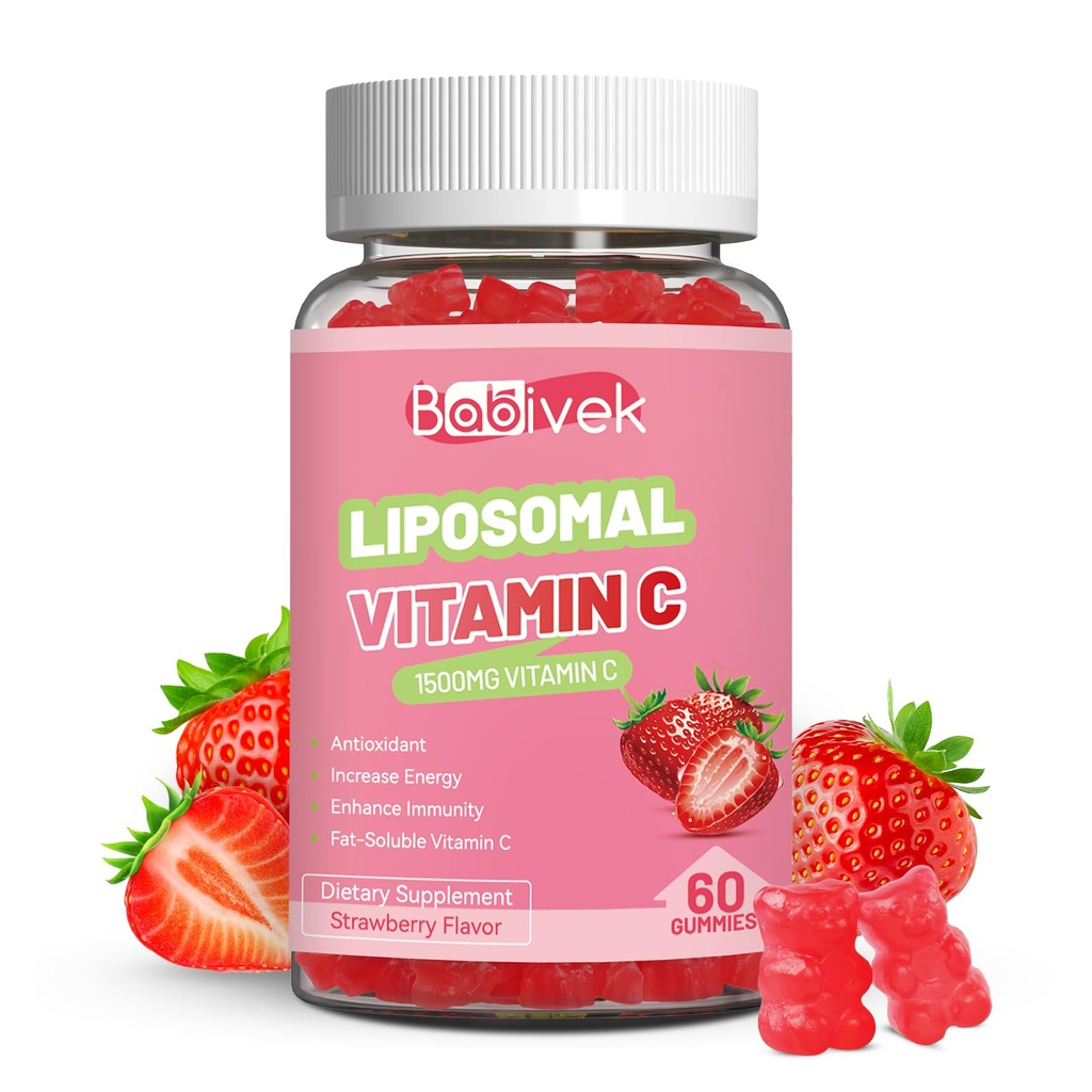 Liposomal Vitamin C Gummies 1000mg – Advanced Absorption Immune Support with Zinc, Iron, Elderberry – Antioxidant for Collagen Synthesis & Skin Health – Sugar-Free, Vegan, Non-GMO, 60 Count
