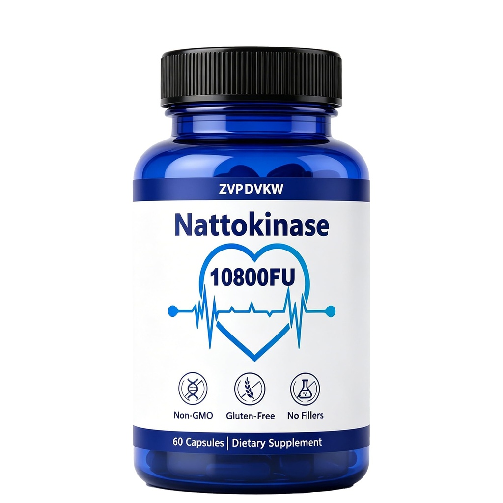 Nattokinase 10800 FU Supplement, Cardiovascular Vascular Wellness, 60ct | Advanced Cardiovascular & Vascular Wellness Formula With Turmeric, Vitamin C & E, Chicory Inulin, Non-GMO Vegan, Gluten Free
