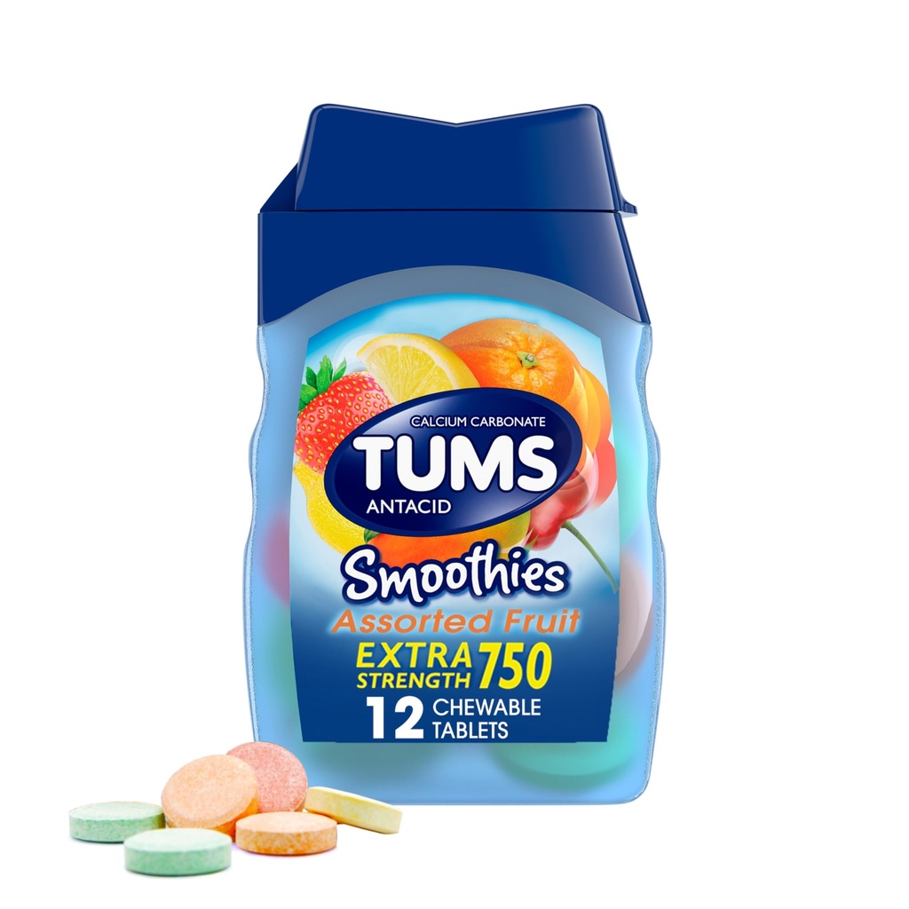 Bonine Motion Sickness Relief Chewable Tablets, 16ct and TUMS Smoothies Extra Strength Antacid Fruit Chewable Tablets, 12 Count