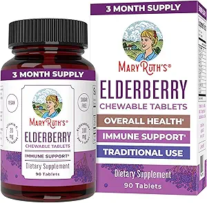 MaryRuth Organics Elderberry Vitamin C Chewable Tablets | Sambucus nigra | Black Elderberry for Immune Support | 3 Month Supply | Gluten Free | Non-GMO | 90 Servings
