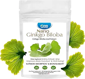 One Planet Nutrition Nano Ginkgo Biloba Poudre 8 oz (227 portions), Extrait de Ginkgo biloba, Nano pour l'absorption améliorée, améliore la fonction cognitive et la circulation, non-OGM, végétalien, sans gluten