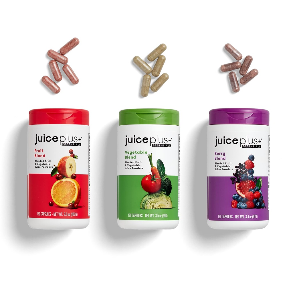JuicePlus+ Fruit, Vegetable & Berry Blend: Nutrient-Packed Ingredients For Heart Health, Immune Function, Cognitive Performance, & Radiant Skin - Prepacked 3 bottles (60 servings of Fruit, Veg, Berry)