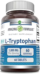 Amazing Formulas L-Tryptophan 1000mg Tablets Supplement | Non-GMO | Gluten Free | Made in USA (60 Count | 3 Pack)