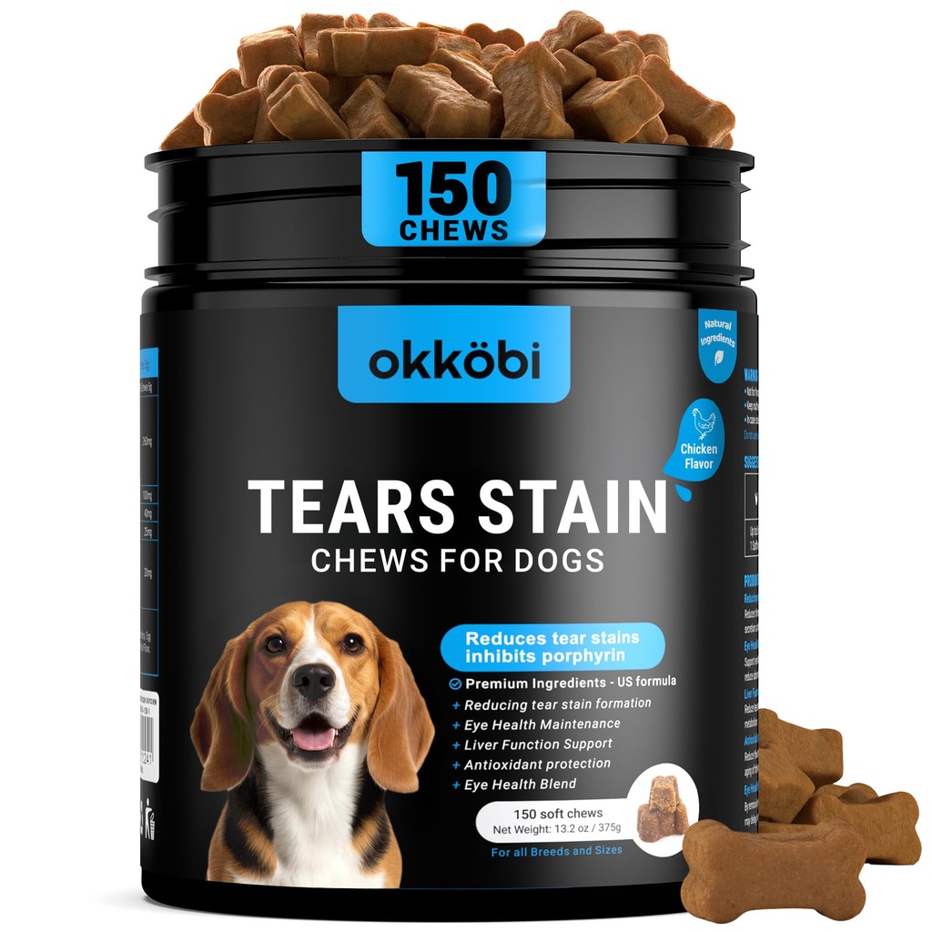 Tear Stain Chews and Eye Vitamins for Dogs - 150 Vision Soft Bites - Eye Supplements for Dogs with Lutein, Eyebright, Cranberry & Vitamin C - Chicken Flavor