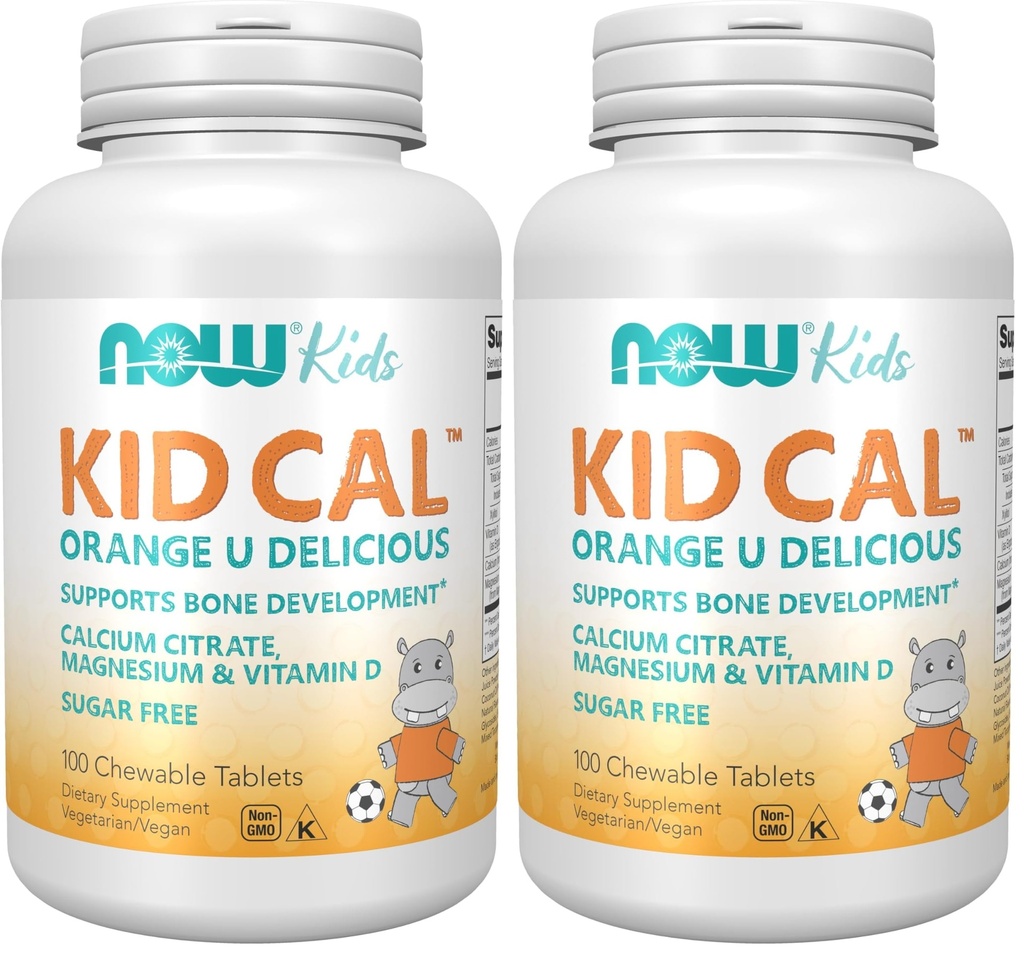 MAINTENANT Suppléments, Kid Cal avec Citrate de calcium, Magnésium et Vitamine D, Tart Orange, 100 Chewables, Emballage May Vary (Pack de 2)