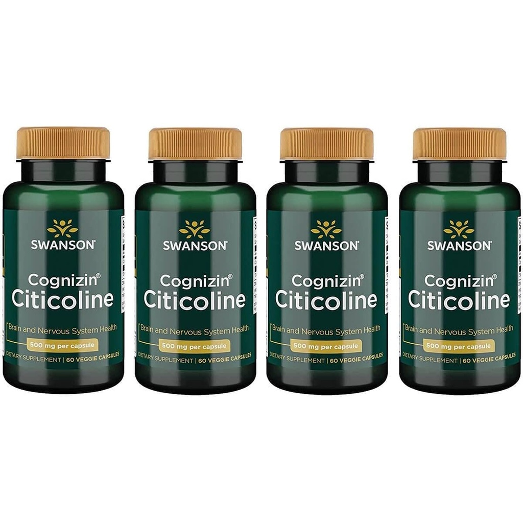 Swanson Cognizin Citicoline Brain Health Supplement for Professionals Seeking Mental Focus, Memory, and Cognitive Support - 1,000 mg (60 Veggie Capsules, 4 Pack)