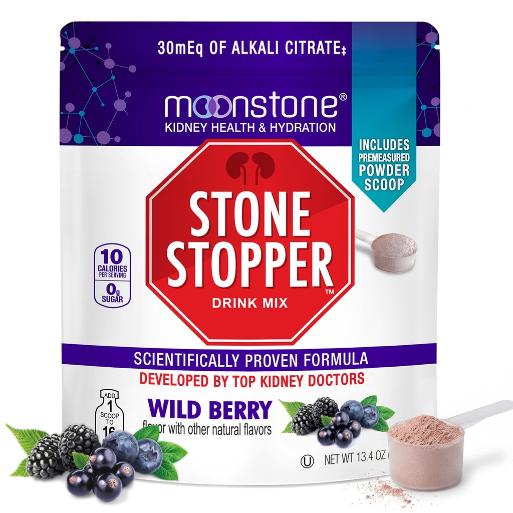Mélange d'arrêt de pierre, Berry sauvage, Prévention de la pierre de rein, Protecteur d'oxyde de calcium, support de citrate d'alcali, développé par les urologues pour améliorer l'hydratation et soutenir la santé du rein, 30 jours d'approvisionnement