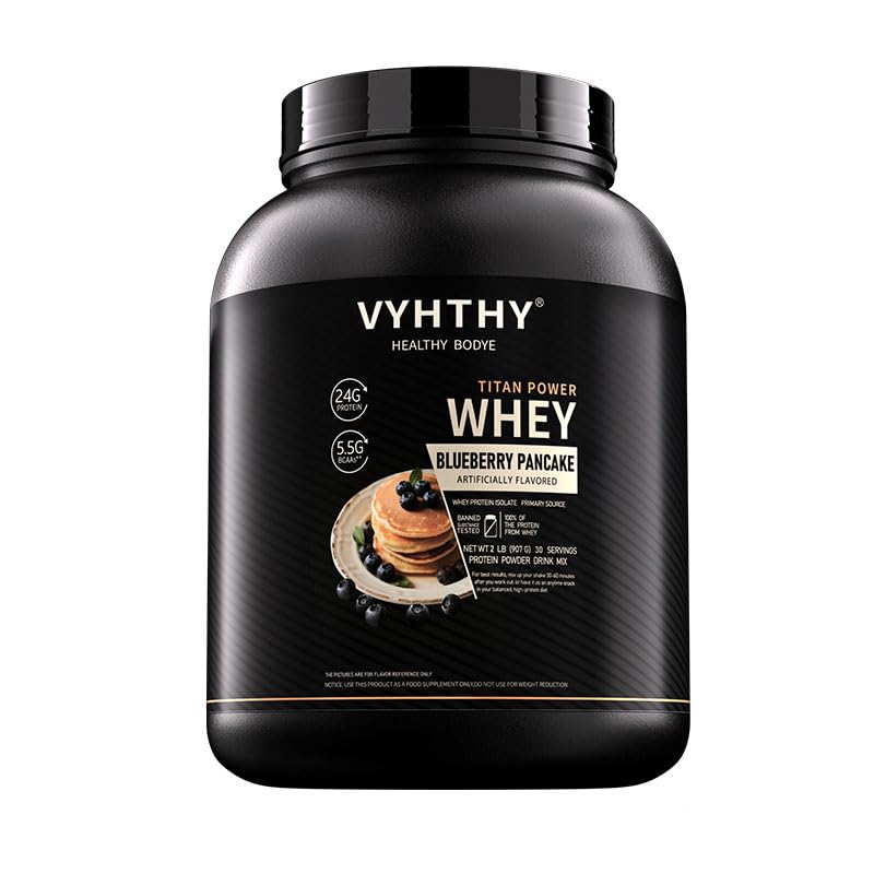 Blueberry Pancakes Flavored Whey Protein Powder，24g Protein per Serving, Fast-Absorbing Concentrated whey Protein, Low Sugar, Gluten-Free, Natural Flavor, 2 lbs/32 oz.