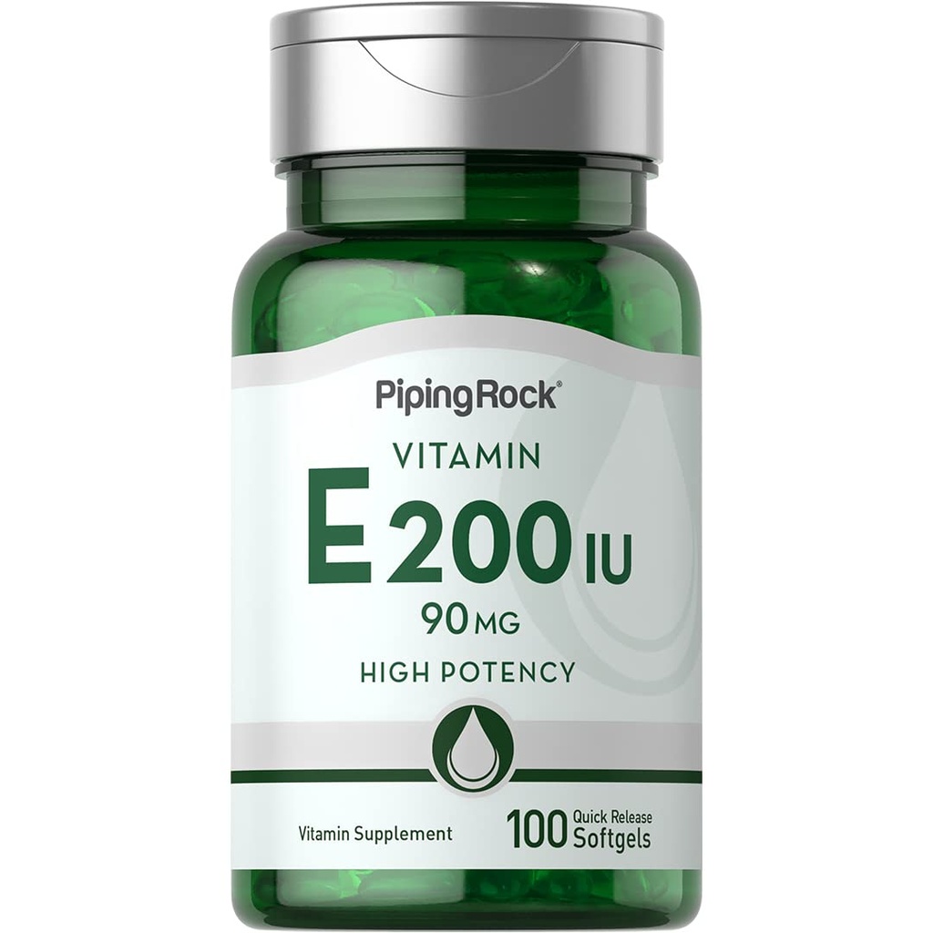Piping Rock Vitamin E 200 IU | 90mg | 100 Softgel Capsules | High Potency Supplement | Non-GMO, Gluten Free
