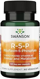 Swanson R-5-P (Riboflavin-5-Phosphate) - Supplément de vitamine B2 favorisant l'énergie, le métabolisme et la santé de la vision - Formule de bien-être naturel - (60 capsules)