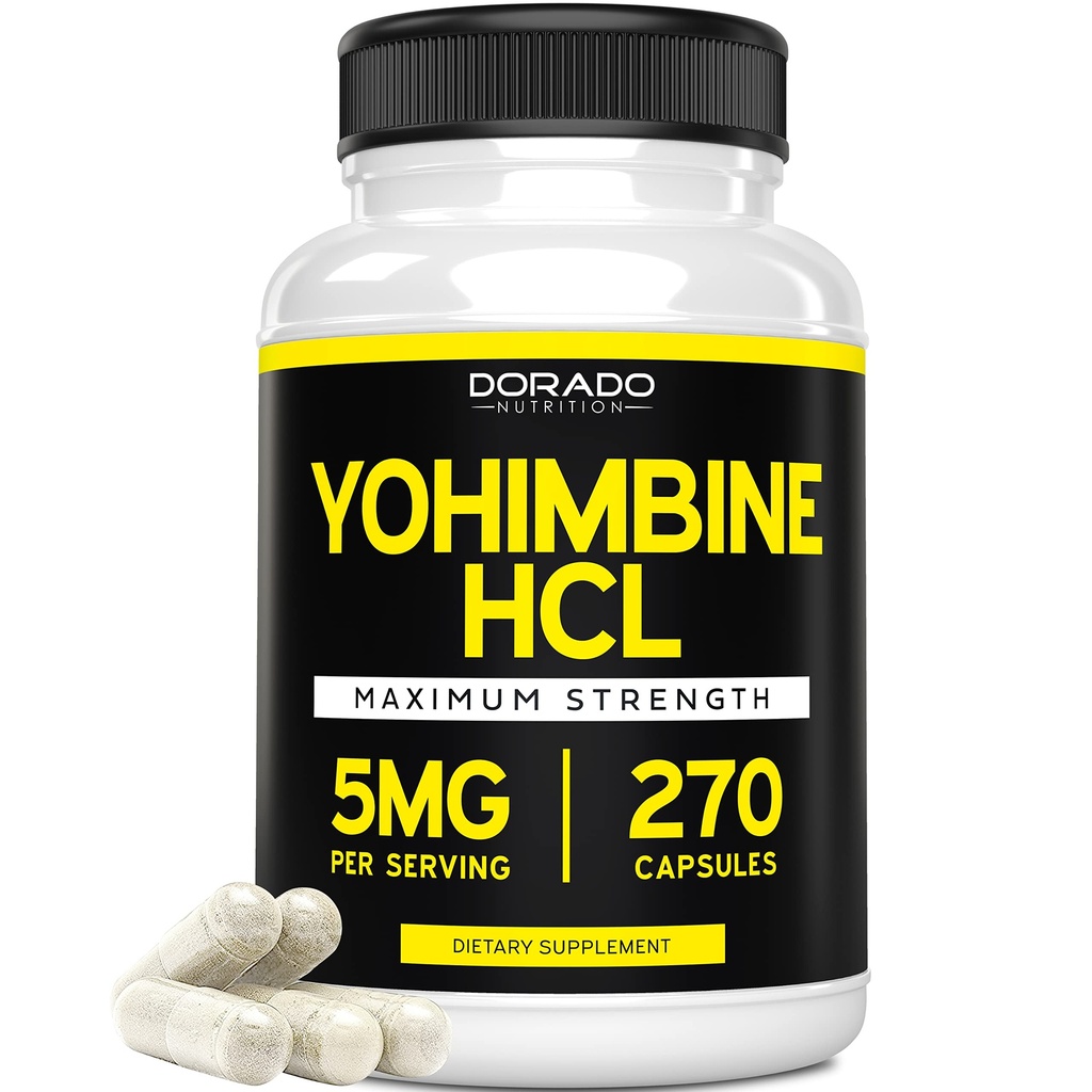 Yohimbine HCL 5mg pour les hommes et les femmes (270 capsules) Plus de potentine que la poudre d'écorce de Yohimbe - Garantie de qualité - Tiers testé pour la puissance et la pureté - Vegan, sans gluten et non-OGM - USA Made