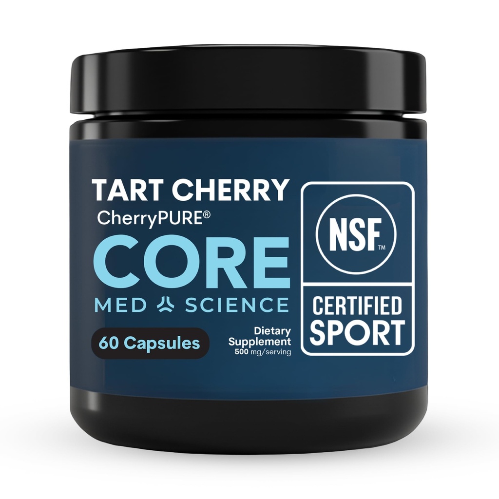 Core Med Science Tart Cherry Supplement - NSF Certified for Sport - CherryPURE Montmorency Extract Capsules for Inflammation, Muscle Recovery & Sleep Support for Men & Women - 60 Capsules