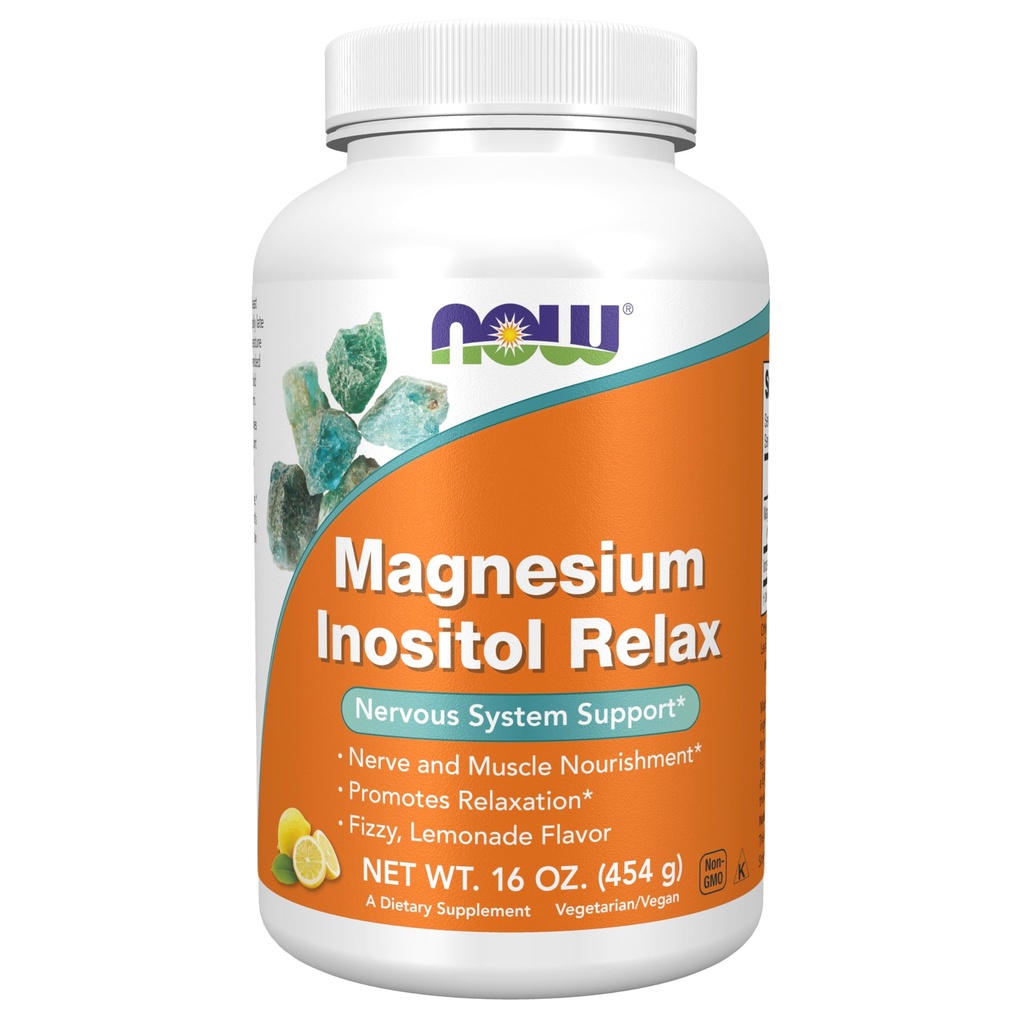 MAINTENANT Aliments suppléments, poudre Magnésium Inositol Relax, système nerveux support*, Fizzy Lemonade Flavor, 16-Ounce